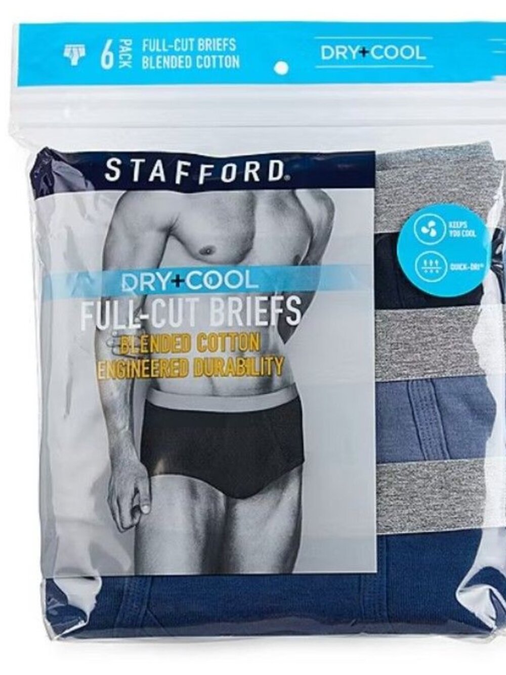 Stafford Dry + Cool Full-Cut Men's Big and Tall 6 Pack Briefs 302872 Blue 2XL
